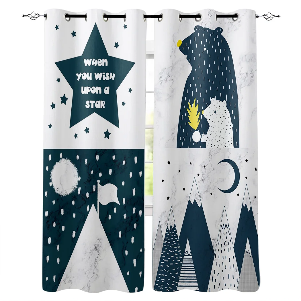 

Blue Star Bear Four Illustration Curtains Window Living Room Curtains High Blackout Curtain Thick