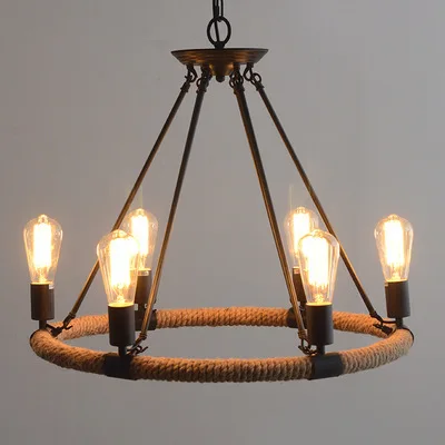 

Loft Industrial Style Creative Retro Cafe Hot Pot Shop Bar Internet Cafe Restaurant Decorative Hemp Rope pendant Lamp