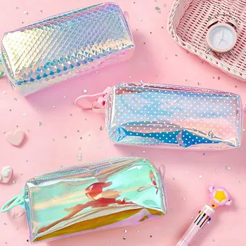 

Glitter Pencil Case Creative Laser Transparent PVC Pencil Bag School Kawaii Pen Bag For Girls Gift Stationery ChanceryEscolar