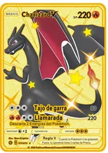 

Pokemon Flash Gold Card Metal Fire-breathing Dragon Gx Vmax V EX Metal Spanish Version Rare Card Game Battle Collection Card Toy