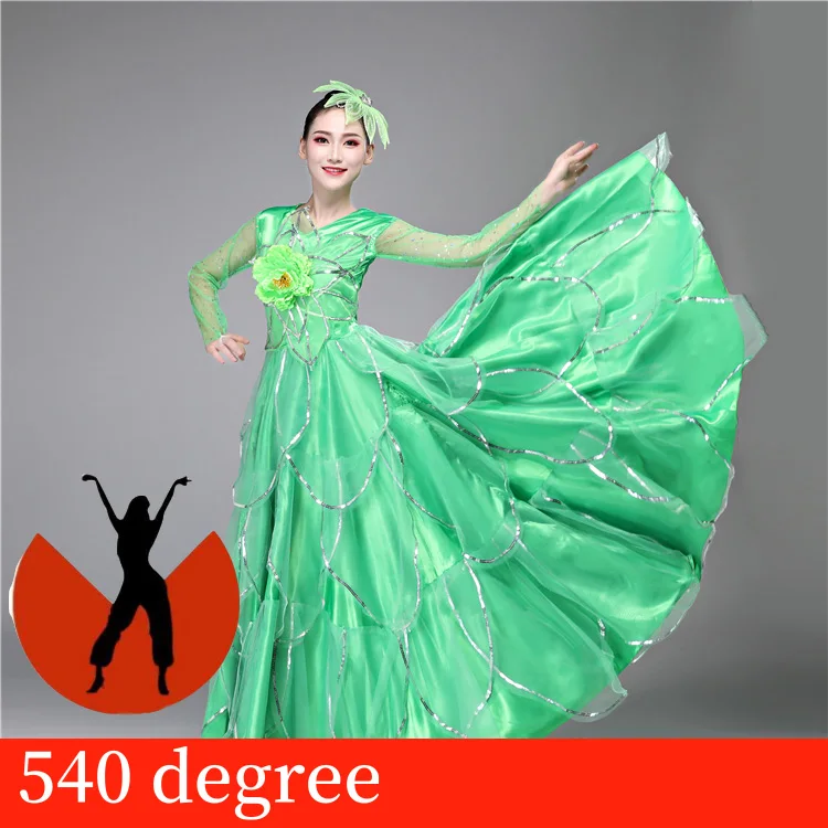 Flamengo Испания; юбки для танцев; костюмы для танца живота фламенко платье Испании коррида бальная одежда для танцевальных выступлений SL1459 - Цвет: green   540