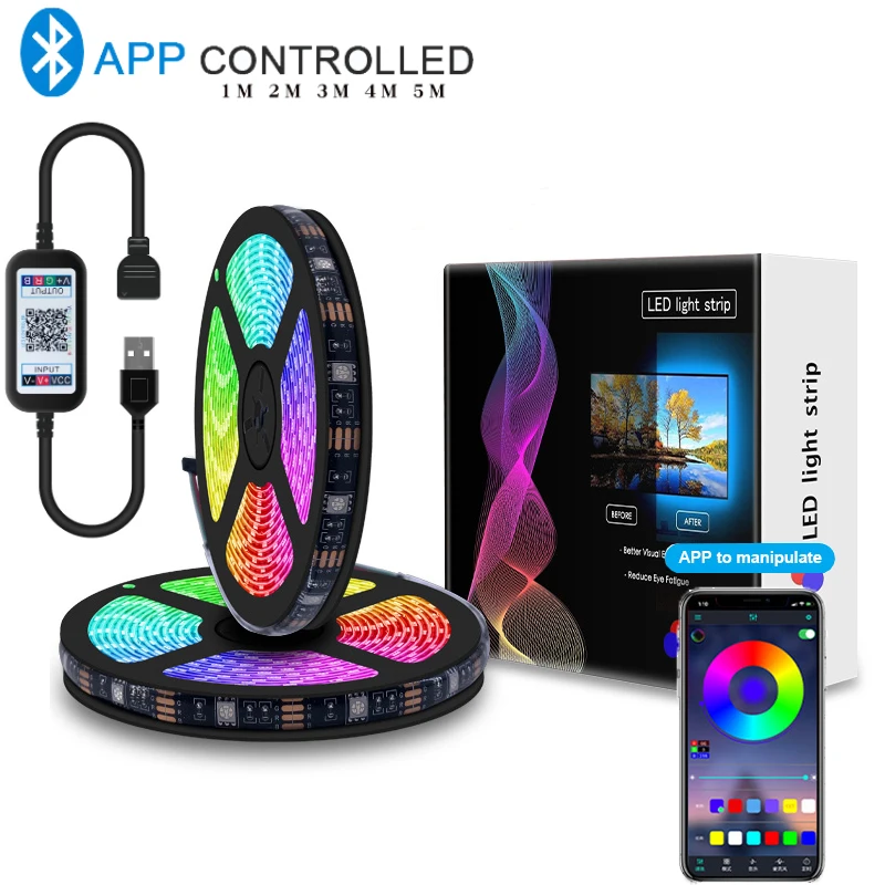 

Светодиодная ленсветильник 5050 RGB светильник лампа s, подсветка экрана телевизора, водонепроницаемое наружное освещение, неосветильник свет s 5 В + пульт дистанционного управления + адаптер