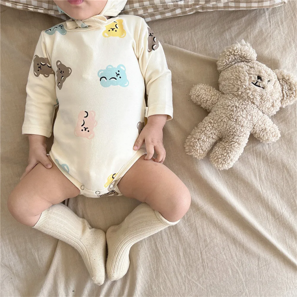 Description Picture 2 of itemMILANCEL Spring Baby Pajama Set Colorful Bear Boys Bodysuit Hat Infant Blouse and Pants Set