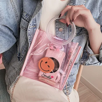 

Casual Transparent PVC Round Handle Totes Women Shoulder Bags Ladies Clear Jelly Handbags Women Big Capacity Messenger Bags 2019