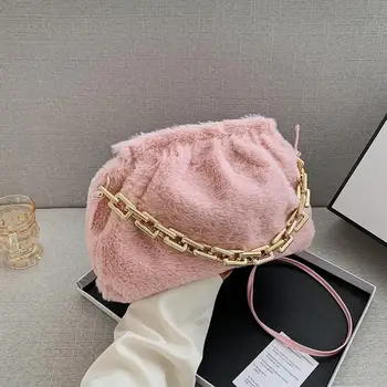 

2020 New Winter Women Cloud Bags Soft Plush Shoulder Bags Female Thick Chain Handbags Ladies Warm Fur Underarm Bags Crossbody