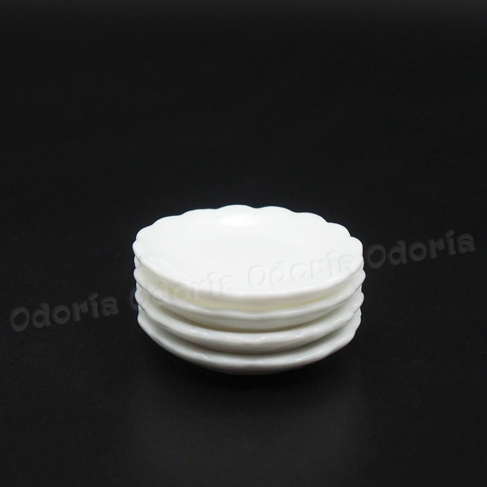 Odoria 1:12 миниатюрные 4 шт из белого фарфора блюда керамические тарелки кухонные принадлежности кукольный домик кухонные принадлежности