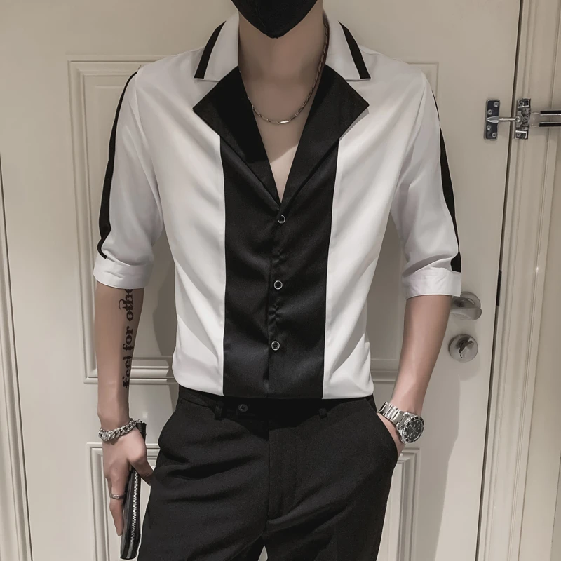 Camisa informal de manga para hombre, ropa de calle ajustada, blusa de discoteca para fiesta Social, moda de verano, 2021|Camisas informales| - AliExpress