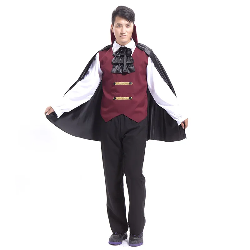 

Men Vampire Halloween Costumes Adult Male Fantasy Cosplay Fancy Dress Gothic Cloak Stand Collar for Party Carnival costume