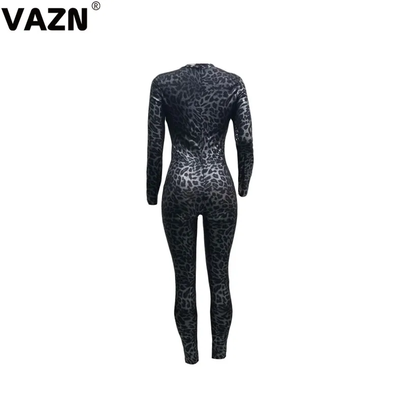 VAZN SN3712 Топ disign летний сексуальный женский черный длинный комбинезон с длинным рукавом обтягивающий леопардовый комбинезон уличный шикарный комбинезон