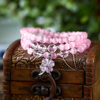 

6mm Natural Jade Crystal Beads Clover Bracelet Original Design 108 Mala for Women Yoga Meditation Balancing Jewelry Gifts Her
