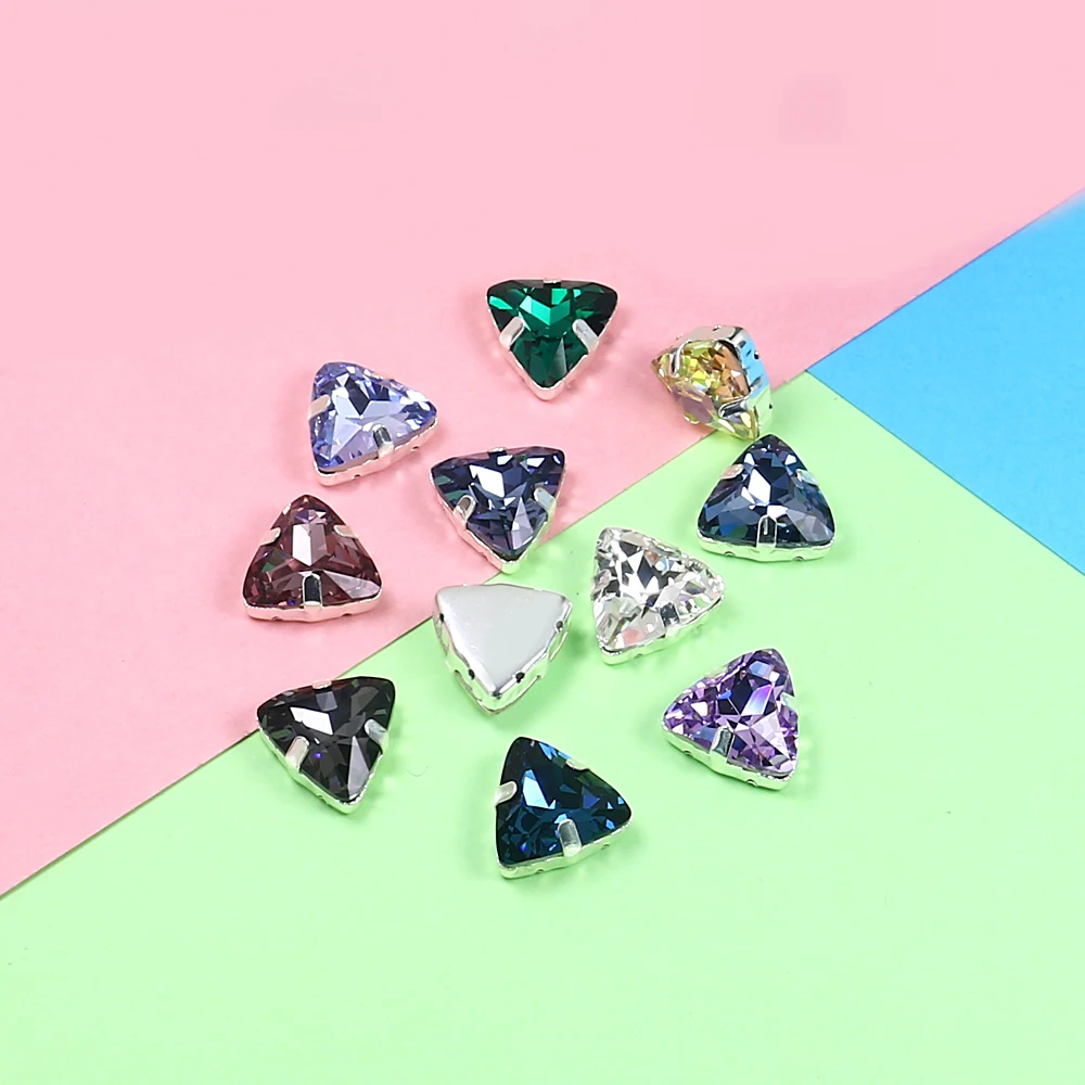 Смешанные Цветные треугольные хрустальные стразы 10 шт. Серебристые камни для