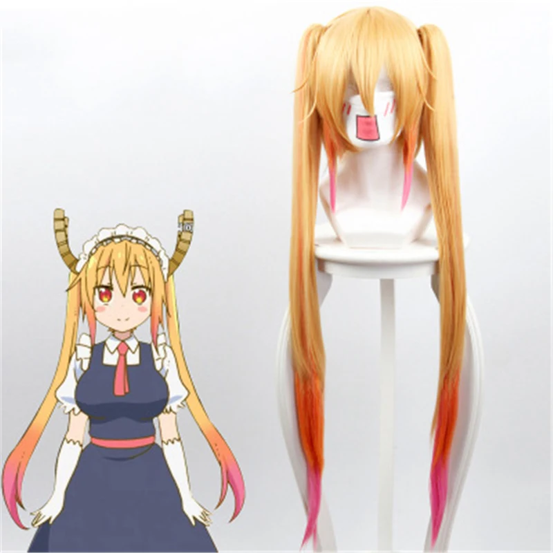Парики для косплея Kobayashi san Chi No Maid Dragon Tohru длинные волосы с желтым и розовым