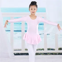 Из спандекса, для гимнастики платье-пачка Купальник Скейт с длинным рукавом для девочек детское балетное платье для танцев