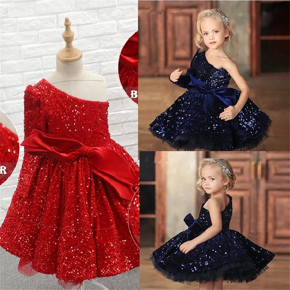 Kids Glitter Party Dresses Puffy Royal Blue Girl Princess Gowns One