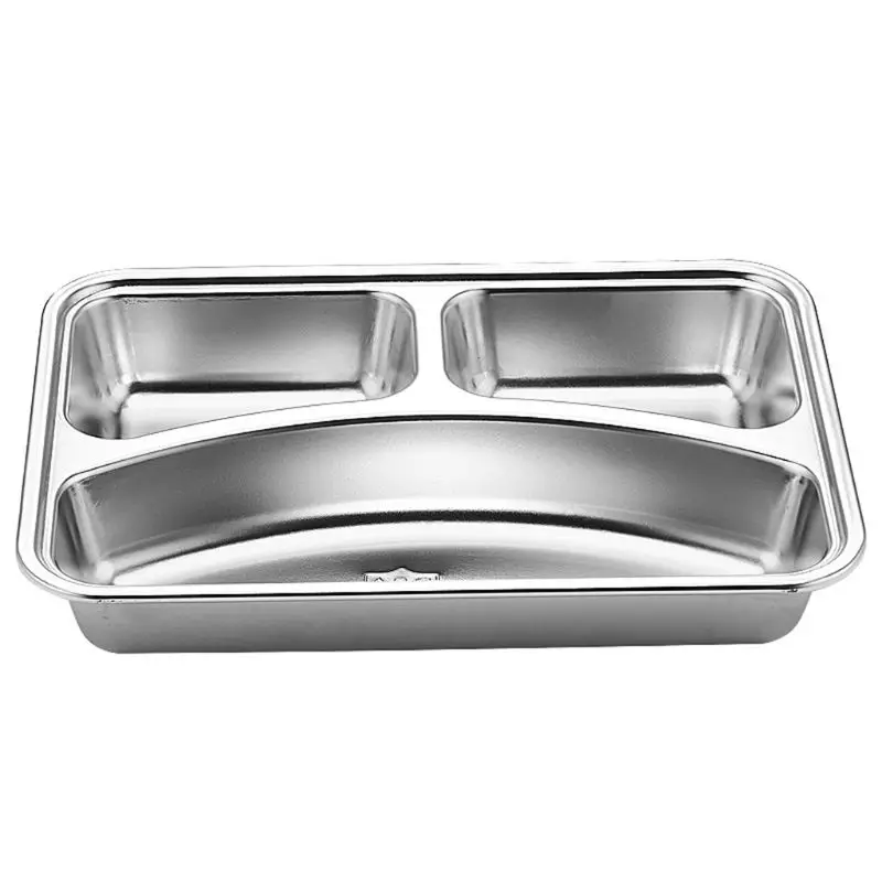 Stainless Steel Divided Dinner Tray Lunch Container Food Plate for School Canteen 3/5/4 Section