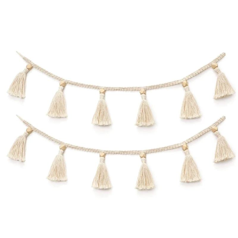 Garland-Decor Ornament Woven-Basket Macrame Wooden Beads Rattan Handmade Wall-Hangings