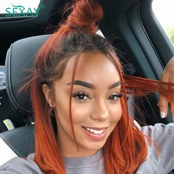 Sexay Short Blonde Human Bundles With Closure Orange Blue Brazilian Straight Hair Red Weave Bundles With 4x4 Brown Lace Closures