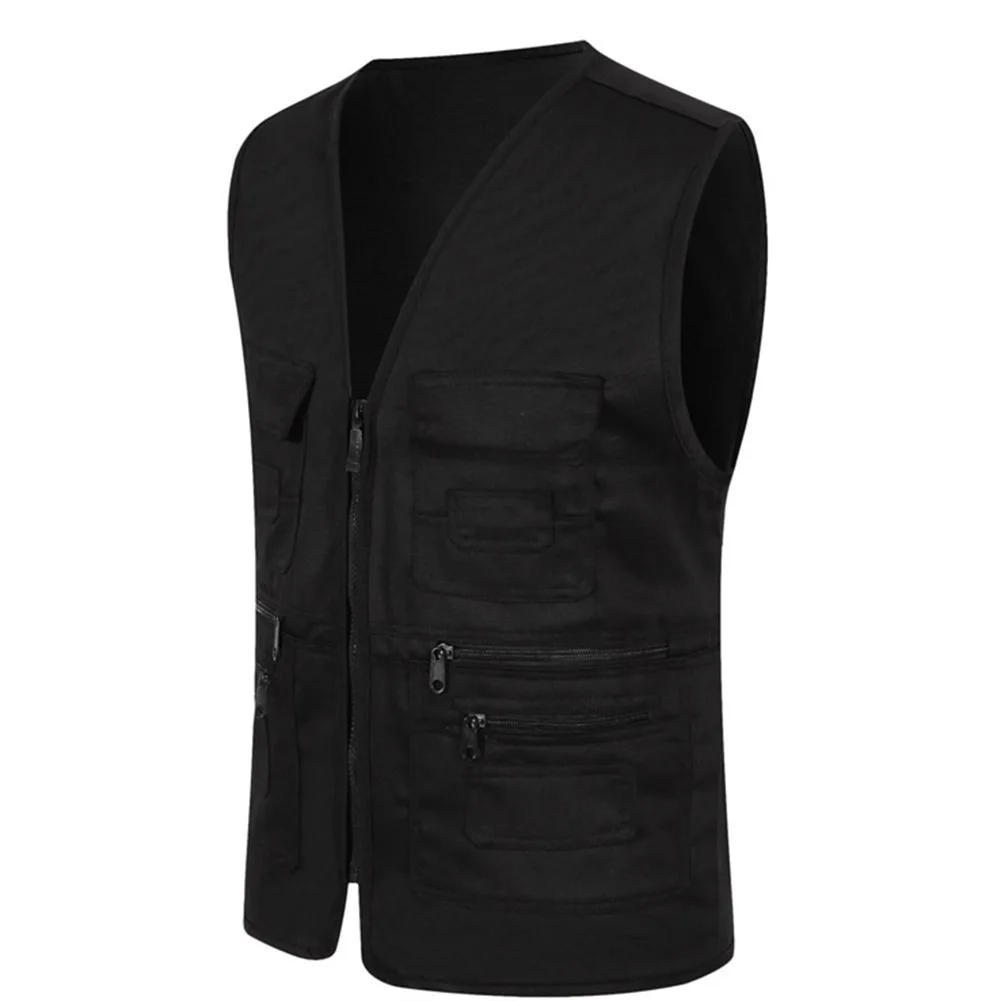 Унисекс мульти-карман сплошной цвет жилет работа Рыбалка фотография жилет куртка - Color: Black