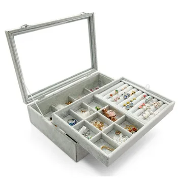 

Storage Double Ring Jewelry Transparent Box Jewelry Box Velvet Jewelry Ring Display Box Tray Rack