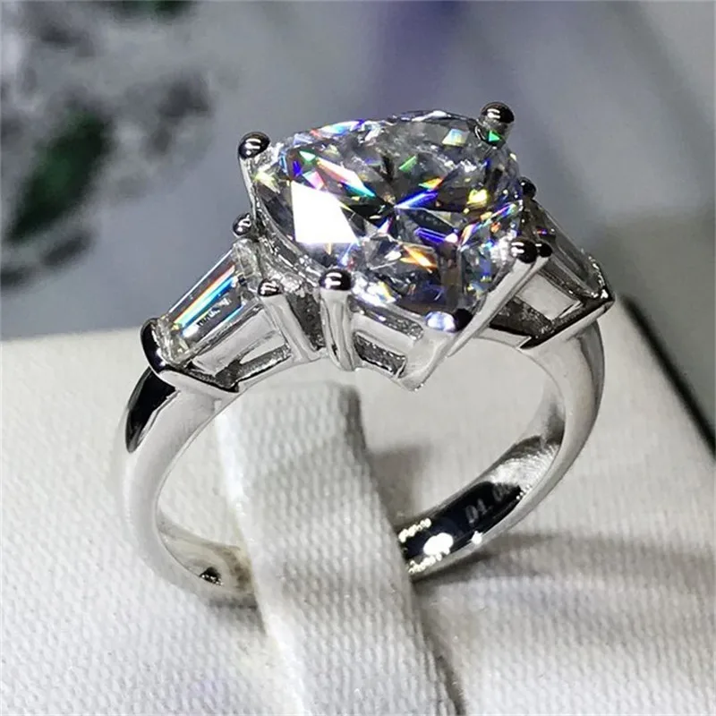 Кольцо Vecalon в форме сердца, серебряная бижутерия 925 пробы 5ct AAAAA Cz, обручальное кольцо для женщин, свадебные украшения
