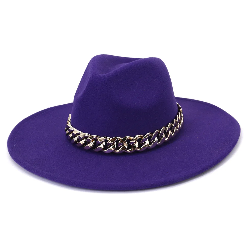SHOWERSMILE Hats for Women Fedora Mens Hat Gold Chain Panama Cowboy Cowgirl British Style Wide Brim Jazz Caps Vintage Sombrero pink fedora Fedoras