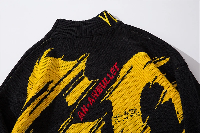 Хип-хоп пуловеры для мужчин Уличная шаблон свитер осень