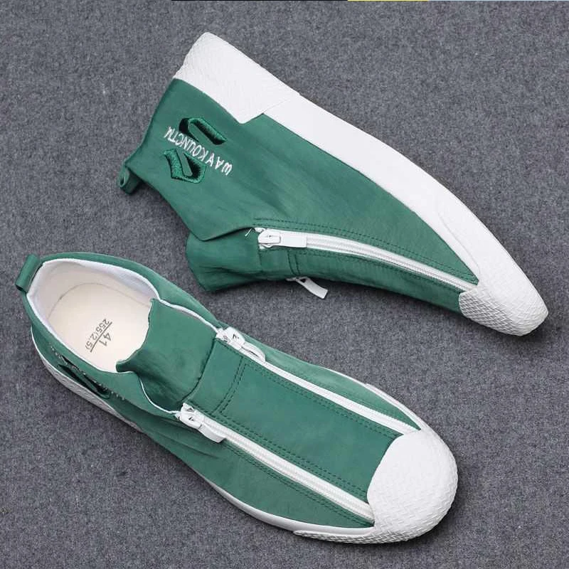 Кеды мужские высокие холщовые кроссовки двойная молния модная повседневная