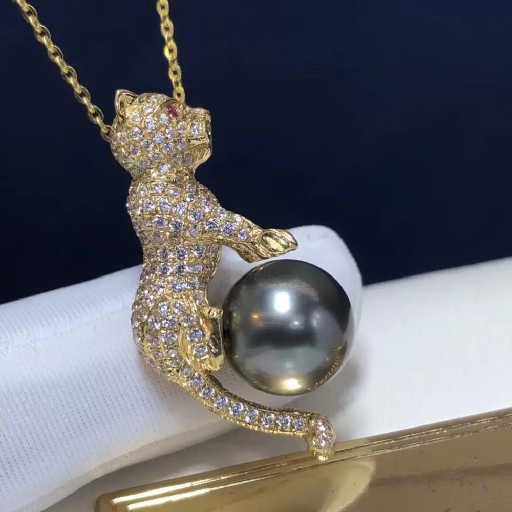

Pearl Pendant 1030 Fine Jewelry 18K Gold Natural Tahiti Black Pearl 12-11mm Pendant Necklaces for Women FIne Pearls Pendants