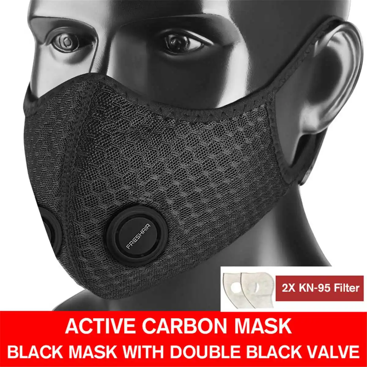 

1/5Set KN-95 Anti PM2.5 Dust Mask Windproof Mask Double Blue Valve With 2X Filter Cycling Sport Bicycle Bike Sport Face Mask