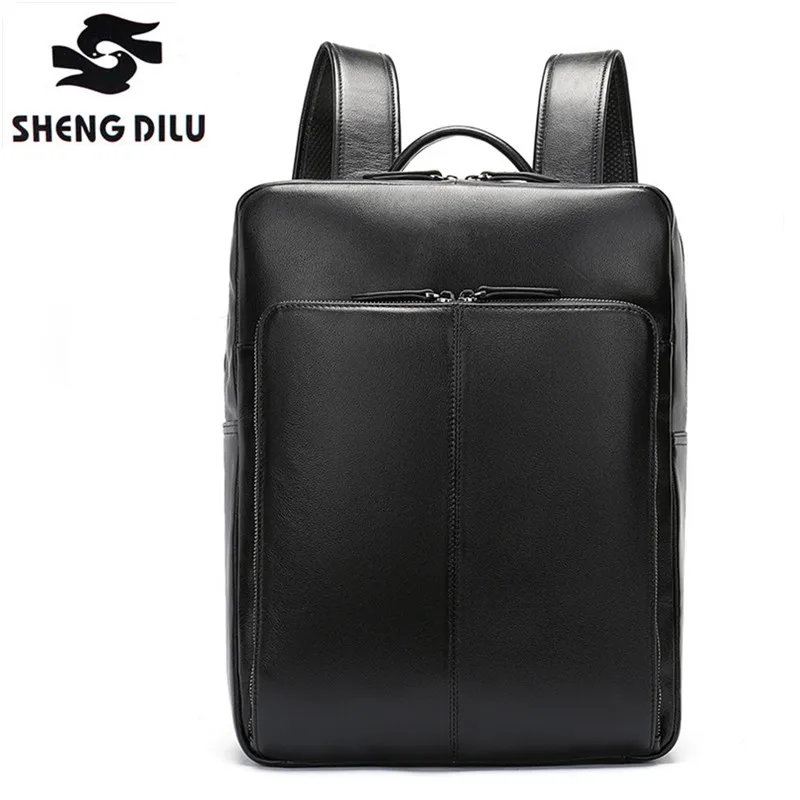 Shengdilu Мужская Дорожная сумка черные рюкзаки для мужчин рюкзак из натуральной кожи мужской повседневный рюкзак для ноутбука рюкзак - Цвет: black