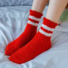 Женские полосатые плюшевые плотные теплые носки-тапочки Коралловые флисовые Носки для сна милые женские толстые теплые носки для сна 12,14