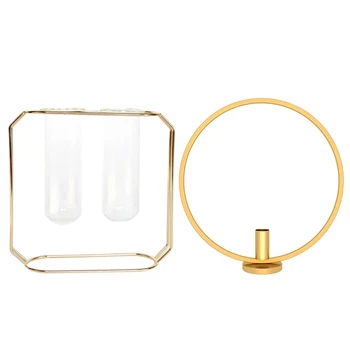 

New-1 Pcs Fashion Plant Vase Creative Terrarium Room Home Wedding Decoration(Wide) & 1 Pcs 3D Gold Round Metal Candlestick Wall