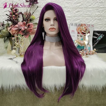 

PINKSHOW Purple Wig Long Syntehtic Lace Front Wig Straight Hair Wigs For Women Cosplay Wig High Temperature Fiber