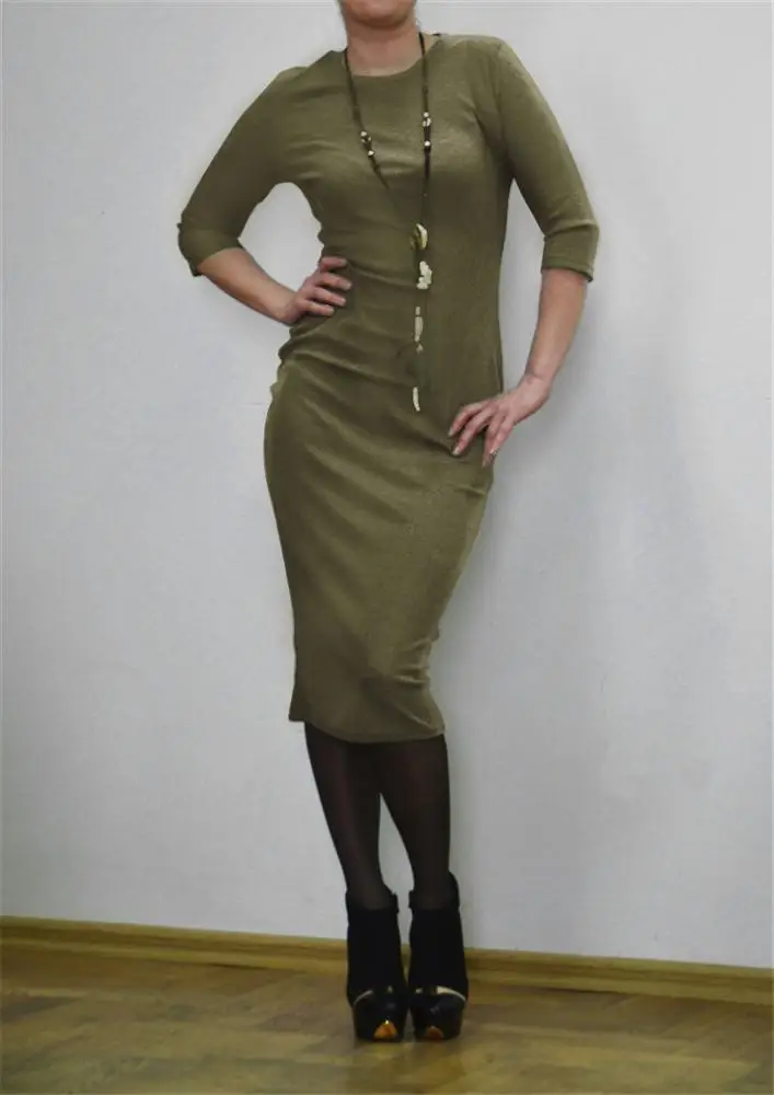 Half sleeve green Осенне-зимнее женское платье Vestido с длинным рукавом, тонкое облегающее короткое платье с длинным рукавом, туника с вырезом лодочкой, Повседневное платье-карандаш, Прямая поставка - Цвет: Half sleeve green