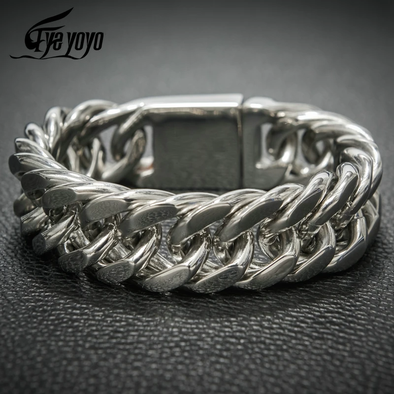 Eyeyoyo Polished Curb Cuban Bracelet Ttanium Steel 23mm Men Biker Hiphop Jewelry Male Chain Chic Bracelet Punk Boys Bracelets