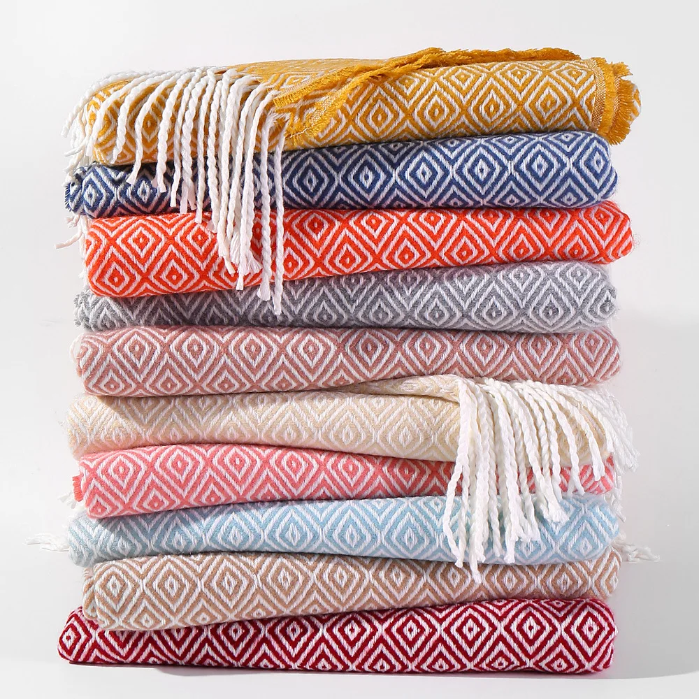 

Hand Knitted Home Blanket Wave Fringed Couch Sette Cover Siesta Office Chaise Longue Plaid WOmen Mantas
