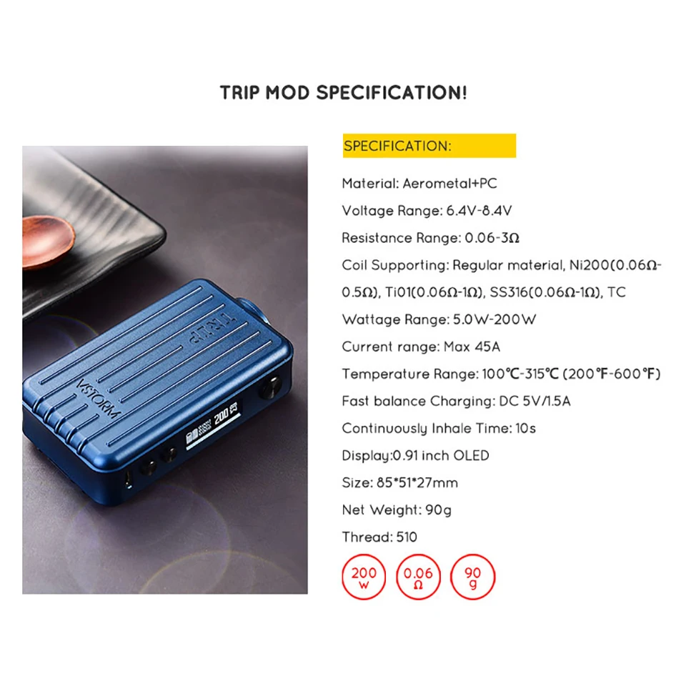 Оригинальный бокс мод Vapor Storm Trip TC 200 Вт мощный с аккумулятором 18650 и экраном 0 91