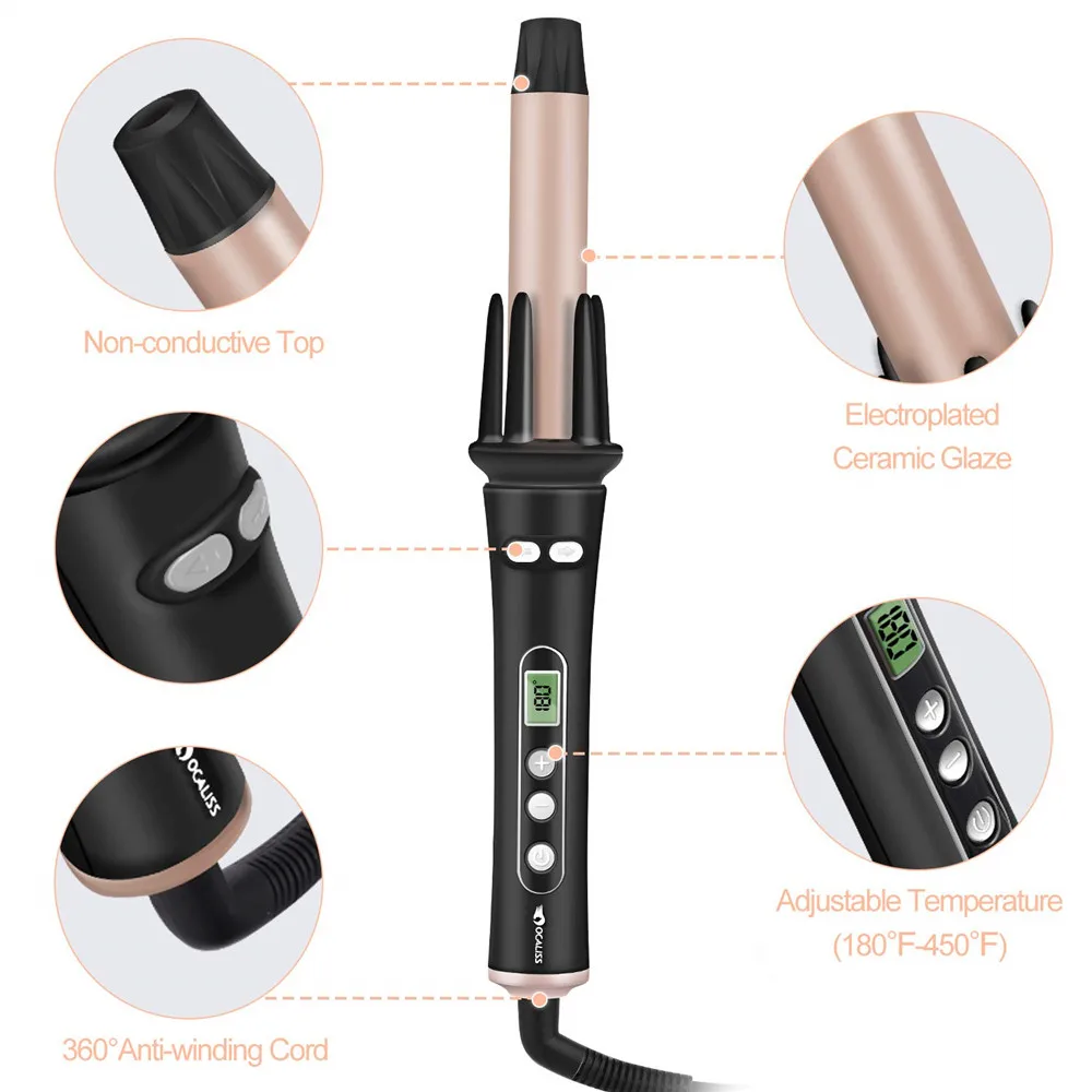 Curling Iron Automatic Hair Curling Wand Hair Curler Ocaliss Auto Wavy Curling iron 1-inch 30s Instant Ceramic Heat Wand and LCD