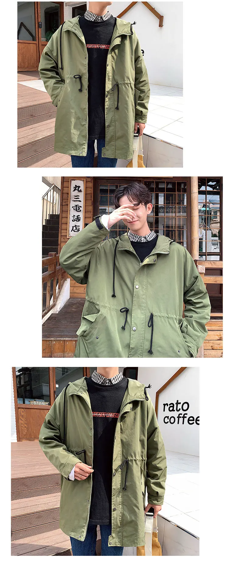 Autumn New Long Jacket Men Fashion Solid Color Casual Hooded Jacket Windbreaker Man Streetwear Hip Hop Loose Bomber Jacket