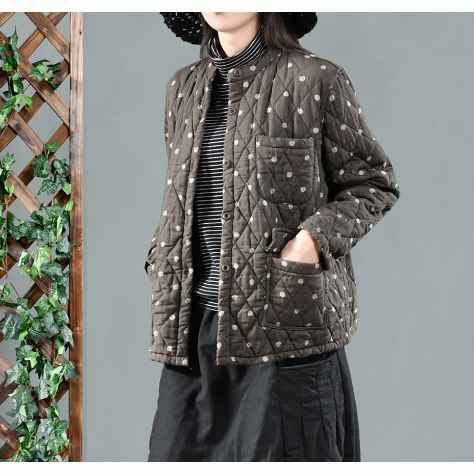 Women Down Cotton Padded Jacket Coat Outwear Polka Dots Cute for Winter Warm Fashion AZ68181921
