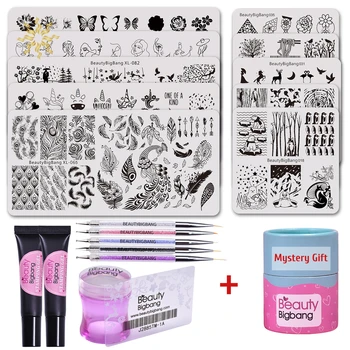 

BEAUTYBIGBANG 10Pcs/set Stamping Plate Nail Art Kit Gel Polish With Dotting Pen With Free Gift Blind Box K510