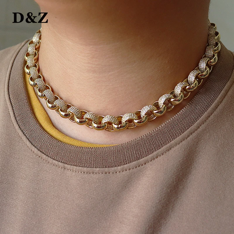 

D&Z New 12mm Heavy Round Cuban Link Chain Spring Buckle Necklace With Solid Back For Men Hip Hop Jewelry