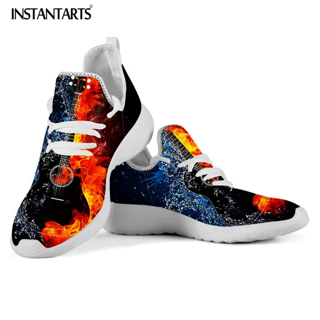 HME1390Z61 INSTANTARTS 3D Cool Fire Guitar Печать для женщин и мужчин уличные сетчатые трикотажные кроссовки дышащая обувь для бега светильник Летающая тканая обувь - Цвет: HME1390Z61
