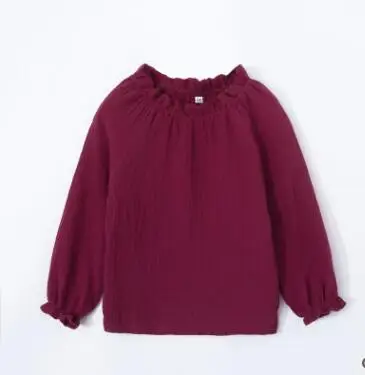 red wine LOOZYKIT в году Весна и осень Чистый хлопок пряжи одно плечо с длинными рукавами кукольная рубашка Торговая детская одежда - Цвет: red wine