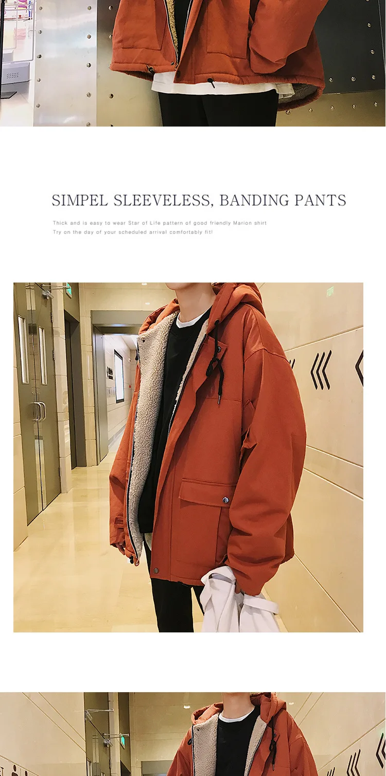 Korean Loose Men's Oversize Jacket Autumn Winter Hooded Cotton Coat Wool Liner Men Coats Warm K098