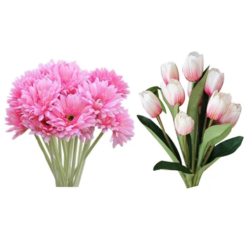 

CSS 19 Pcs Artificial Silk Flower Wedding Party Home Bridal Bouquet Decor Gorgeous, 10 Pcs Gerbera Daisy Flower Pink & 1 Bouquet