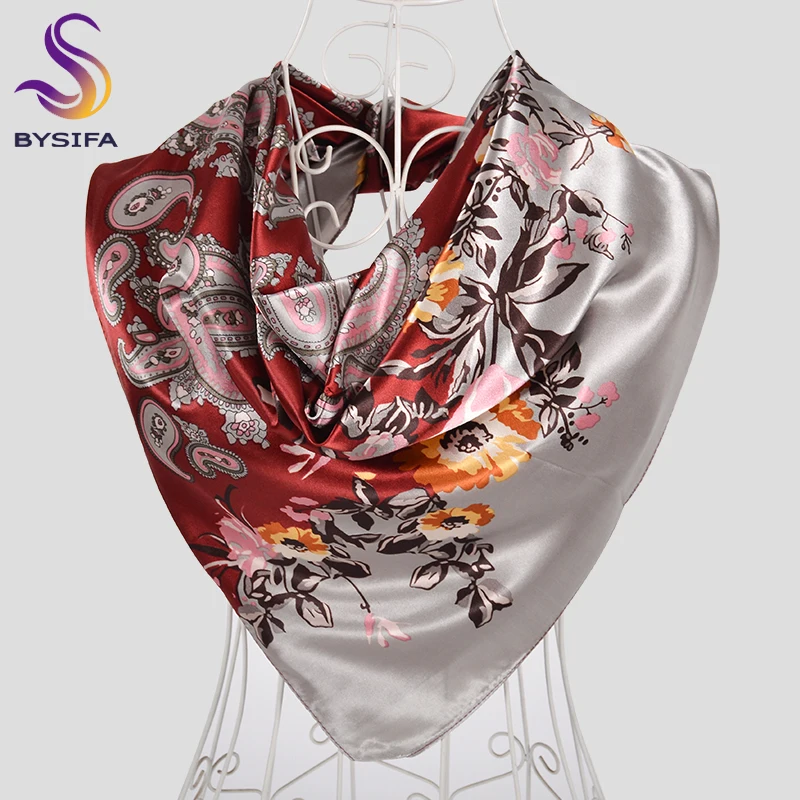[BYSIFA] Новые женские квадратные шарфы с принтом пейсли Hijabs зимний винный красный серый женский шарф на шею шаль люксовые шарфы обертывания 90*90 см