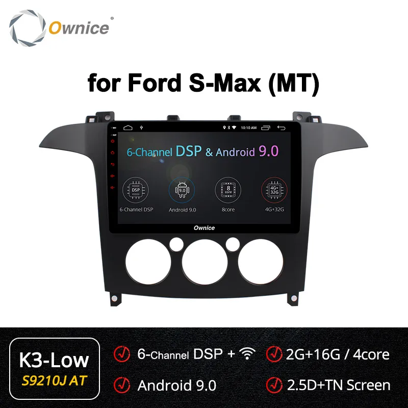 Ownice Android 9,0 Octa 8 ядерный 64G rom автомобильный DVD gps Navi Радио Стерео K3 K5 K6 для S-Max 2007 2008 4G LET DSP Car play DAB+ DVR - Цвет: S9210-1 K3-Low