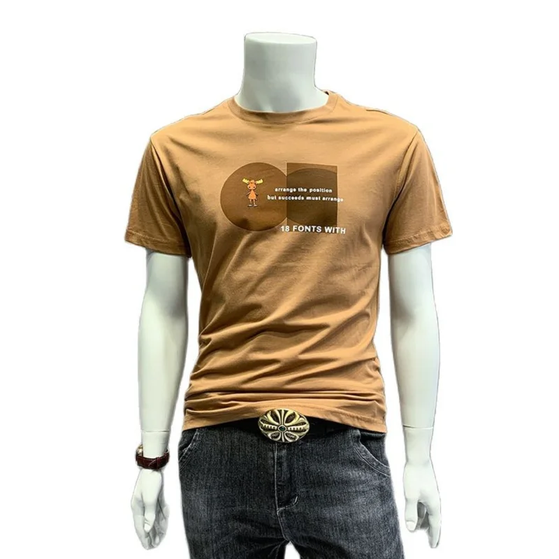 

NT319 Summer Clothing New Men's Round-necked Short-sleeved Cotton Loose Version Cartoon Letter Velvet Print T-shirt