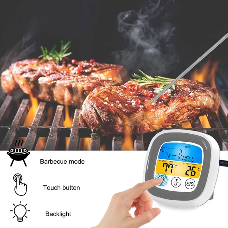 

Kitchen food digital display touch thermometer field barbecue thermometer timer barbecue fork